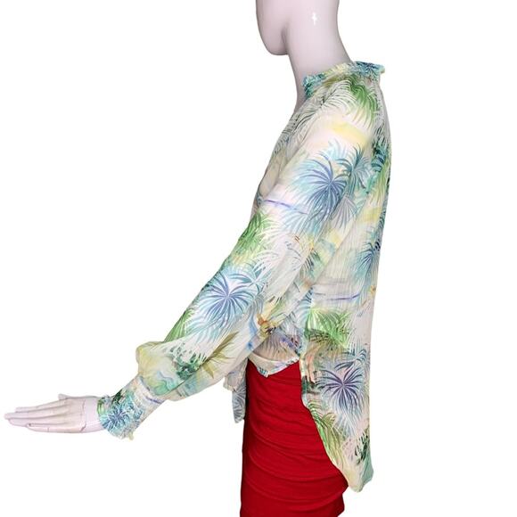 Guess NWT Charisse Chiffon Blouse Long Sleeve Tropical Print High Low Size M - Picture 10 of 14